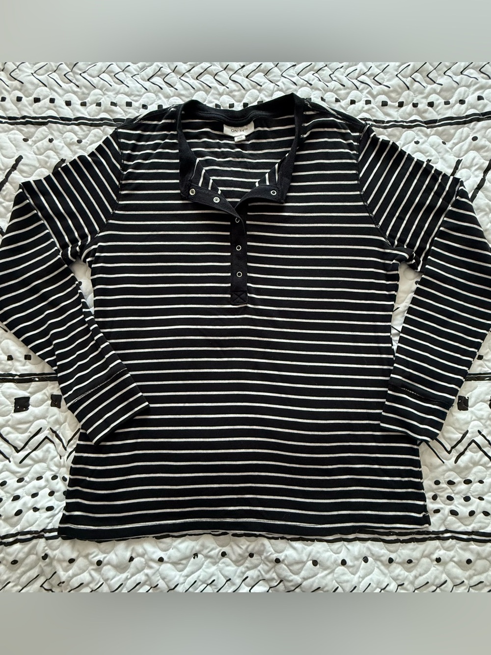 On 34th Striped Black & White Henley Long-Sleeve Top